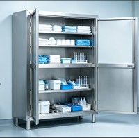 Armoire de rangement médical à porte coulissante en acier inoxydable 304, structure robuste avec cloison réglable, taille personnalisée pour salle d'opération