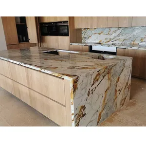 YD pierre luxe brésil quartzite pierre décoration de la maison bleu Roma Impression quartzite dalles carreaux