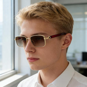 Lunettes de soleil carrées de style européen pour hommes, monture en métal, Protection UV400, pare-soleil de classe 2, couleur noire avec étui, nouvelle collection - Product Image 3