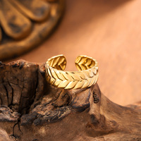Bague en acier inoxydable 316L en forme de feuille, ajustable, plaquée or vintage, bijoux de mode pour femmes, vente en gros