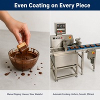Machine d'enrobage au chocolat compacte et commerciale, enrobeuse automatique pour biscuits, gâteaux, pâtisserie, ligne d'enrobage au chocolat