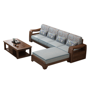 Juego de Sofás en Forma de L de Estilo Chino Moderno, Sofá de Esquina de Madera Maciza, Muebles de Sala de Estar, Diseño Modular - Product Image 4