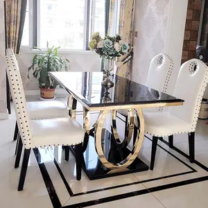 Set tavolo da pranzo in marmo a 8 posti ristorante oro con tavolo da pranzo in marmo