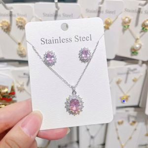 Women's Classic Copper <b>Earrings</b> Necklace Jewellery Sets Zircon PVD Rose Gold Stainless Steel Certified Gift Original Color Mixed - Product Image 1