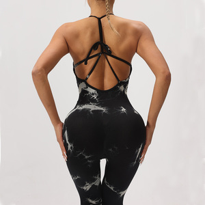 จั๊มสูทออกกำลังกายแบบรัดรูป ย้อมสีแบบไท-ได ผ้ายืดหยุ่น เหมาะสำหรับฤดูร้อน โยคะ ฟิตเนส เลกกิ้ง ชุดออกกำลังกายสำหรับผู้หญิง - Product Image 4