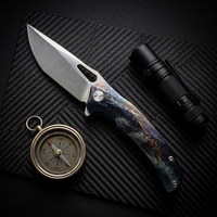 Couteau tactique personnalisé OEM en gros avec cadre en titane, lame VG10, motif éclair fait main, roulement à billes en céramique