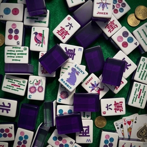 Jeu de Mahjong américain 160 tuiles en acrylique violet, motif Lapin Porte-Bonheur, gravé, 1 couche, style <span class=keywords><strong>casino</strong></span>, moderne, durable et portable - Product Image 4