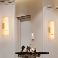 Applique murale cylindrique de luxe en albâtre espagnol naturel moderne avec LED pour salle de bain, télécommande, intensité variable, lumière chaude 3000K