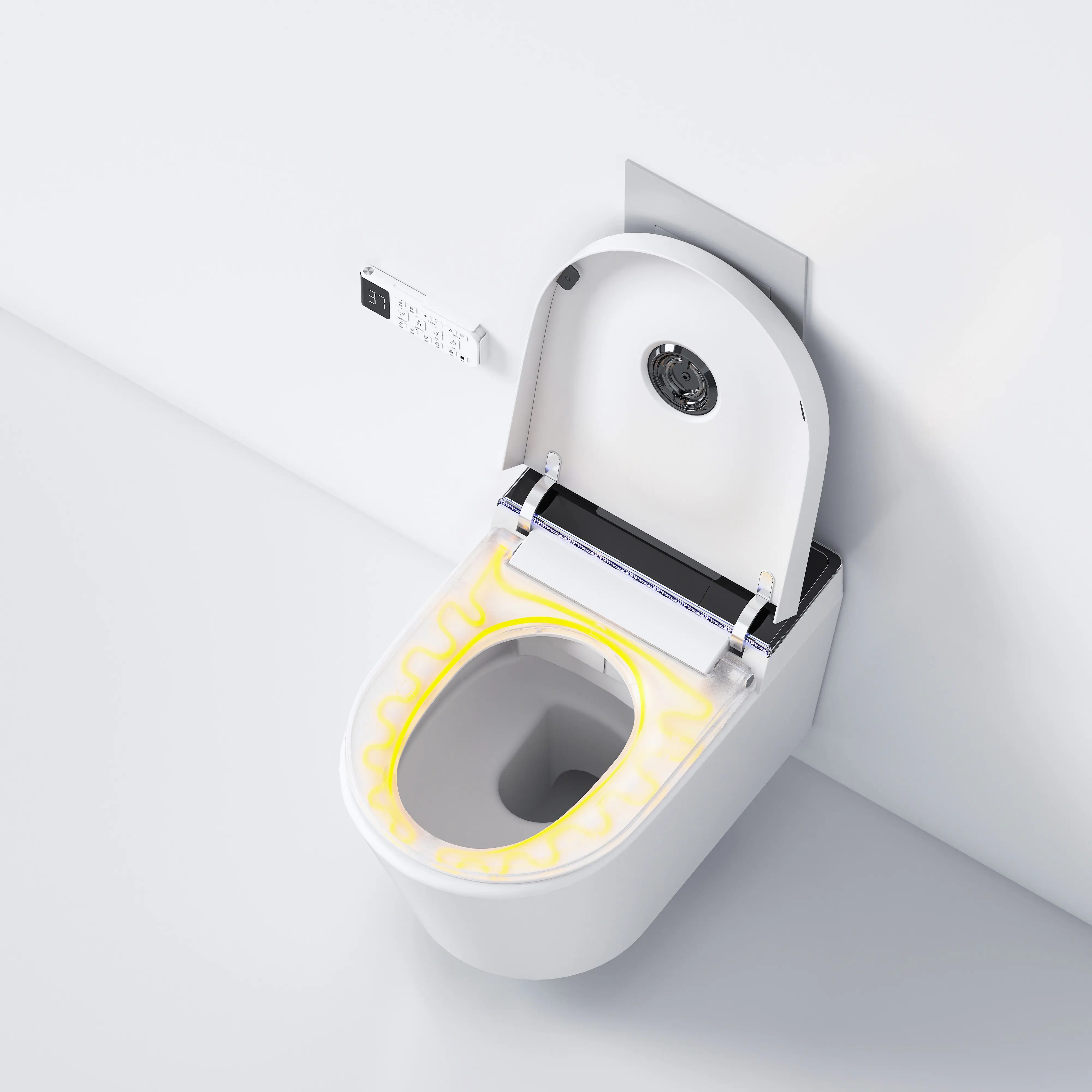 Automatische Keramiek Gemonteerd Uit Één Stuk Tankloze Kom Hang Intelligente Bidet Wc Set Prijs Muur Opgehangen Slim Toilet Met Afstandsbediening