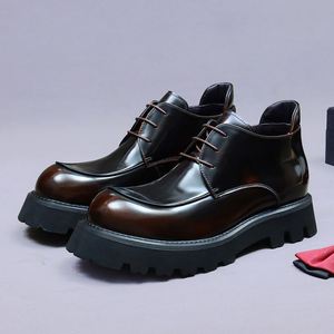 English-style Lacquered High-top Genuine Leather Martin <b>Boots</b> for Men, Made of Thick Genuine Cowhide, with Simple Lacing Design - Product Image 1