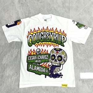 เสื้อยืดผู้ชายทรงโอเวอร์ไซส์ ผ้าฝ้ายถัก ระบายอากาศดี แฟชั่นสตรีทคุณภาพสูง ลายหัวกะโหลกเพชรแบบหยาบ - Product Image 4