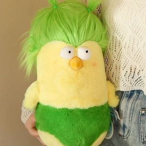 Poulet en peluche mignon aux cheveux verts pointus, jouet doux, oreiller pour enfants, cadeau d'anniversaire unisexe de 8 à 13 ans - Product Image 3