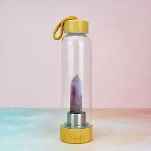 Huiying Hot Selling Natural amethyst Rose Gold Crystal Infused Water Bottle Glass