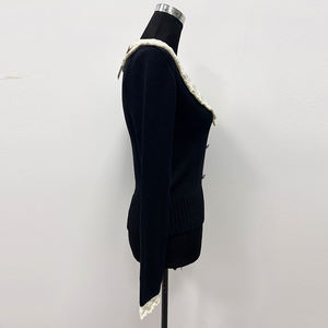 Pull <span class=keywords><strong>breton</strong></span> à revers pour femmes <span class=keywords><strong>Tissu</strong></span> en maille boutons vintage décorés tricots pour femmes banquet noble robe de soirée - Product Image 3