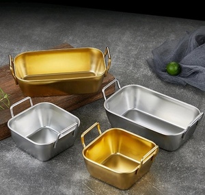 Bol carré en acier inoxydable à large bord, or, argent, carré, rectangle, rangement facile, récipient de service alimentaire pour restaurant, traiteur - Product Image 1