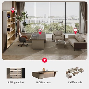 Lujo OEM Muebles de oficina Chapa de madera moderna CEO Boss Manager Escritorio de oficina ejecutivo en forma de L Juego de mesa y silla de oficina - Product Image 6