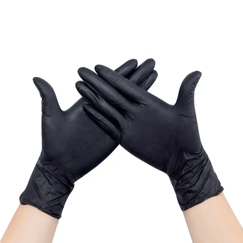 Gants en nitrile jetables noirs en gros d'usine de haute qualité gants d'examen sans poudre gants de ménage