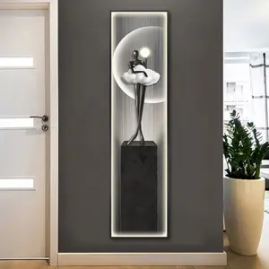 LEDライトクリスタル磁器絵画モダンでシンプルなキャラクターウォールアート黒と白グレー壁装飾ウォールランプ