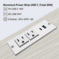Stopkontak Meja Putih Tersembunyi untuk Desktop, Dilengkapi dengan PD 20W USB QC 18W Tipe-C untuk Kantor dan Lemari