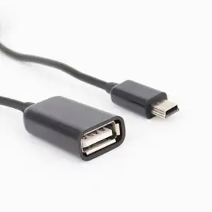 迷你5 p usb OTG电缆USB 2.0 a母至迷你5针公黑色
