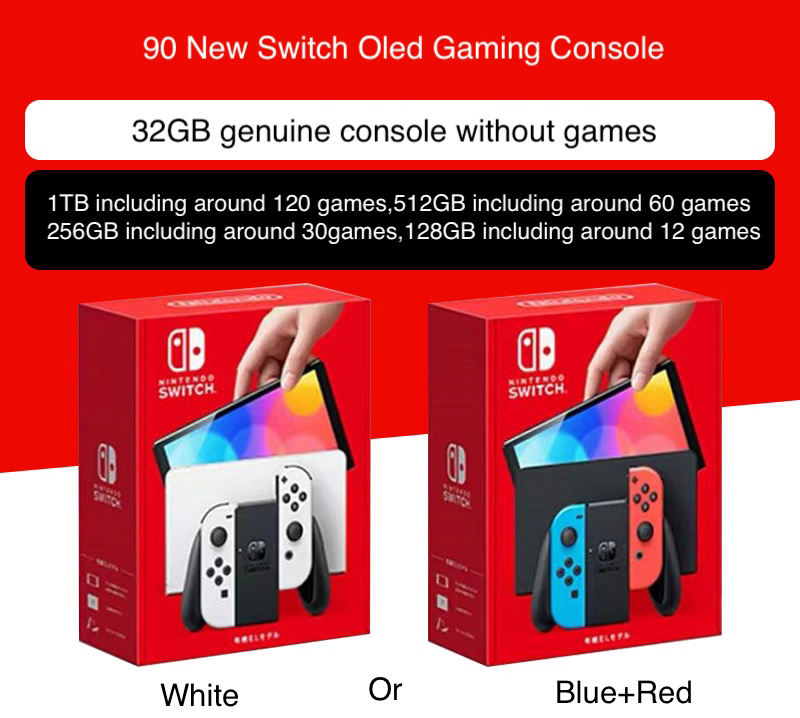 90New Switch OLED Rouge+Bleu ou Blanc Aléatoire