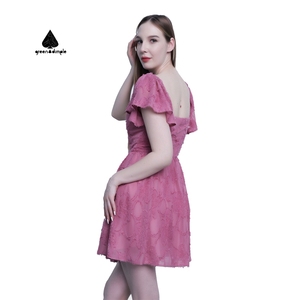 Abito stile stile stile stile stile stile stile stile stile stile stile Jacquard stile floreale di alta qualità in pizzo <span class=keywords><strong>bordeaux</strong></span> abito corto - Product Image 4