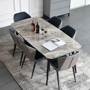 Mobili moderni nordici tavolo da pranzo in marmo di lusso gambe in acciaio al carbonio tavolo da pranzo e sedie set 8 posti