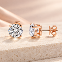 Boucles d'oreilles clous personnalisées en diamant de laboratoire rond brillant, or massif 10K 14K 18K, quatre griffes, bijoux de mariage unisexe, vente en gros
