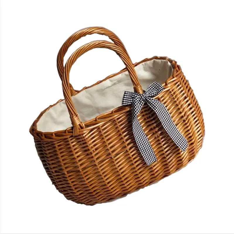 2021 Hot Sale Woven Handbags Wicker Picnic Basket Fruit Vegetable Basket