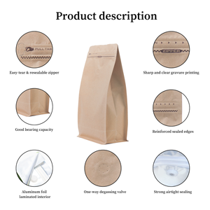 Bolsa de Papel Kraft con Fondo Plano y Cierre de Cremallera de 8 Lados, Bolsa Laminada para Café, Múltiples Tamaños: 0.22lb, 0.5lb, 1.10lb, 2.20lb, MOQ Bajo - Product Image 6
