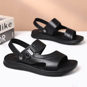 Wholesale Mens First Layer Cow Leather Sandals Soft Cushion Sole Two Wear <b>Slippers</b> Fashion Outdoor Beach <b>Summer</b> Shoes - Product Image 2