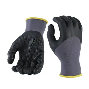 Anti Slip 15 Gauge Nylon Spandex shell Knit 3/4 Nitrile Super Foam Coated with dots Safety Protection Work Hand Gloves