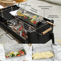 Panier de cuisson roulant en acier inoxydable 304 pour barbecue extérieur avec support et pinces à poignée en bois détachable