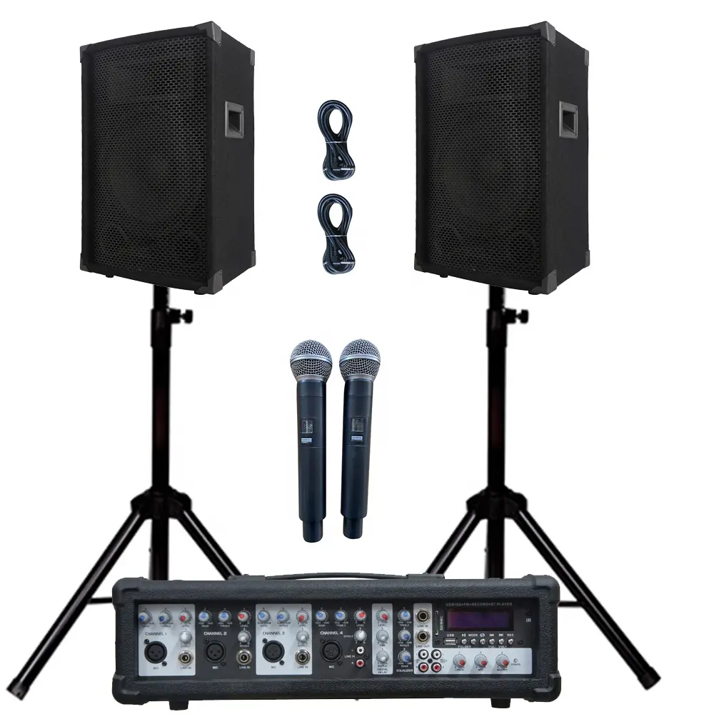 Audio professionnel 1000W 2X12 "Subwoofer PA système de haut-parleurs BT TWS karaoké ensembles dj système 4 canaux alimenté mélangeur bocina parlant