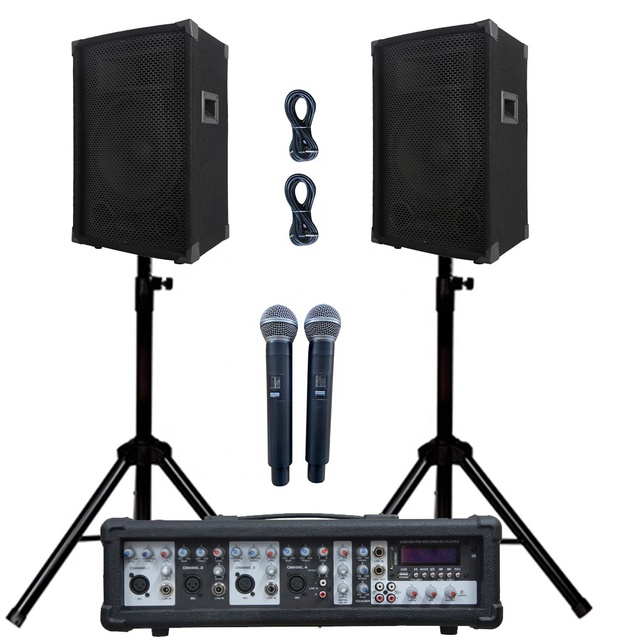 Professional Audio 1000W 2X12"Subwoofer PA Speaker System BT TWS Karaoke Sets Dj System 4 Channel Powered Mixer Bocina Parlant
