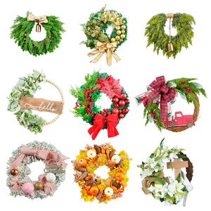 Vòng hoa Giáng sinh thủ công bằng hoa khô thân thiện với môi trường có chuông, dùng trong nhà và ngoài trời, phong cách hiện đại - Product Image 1