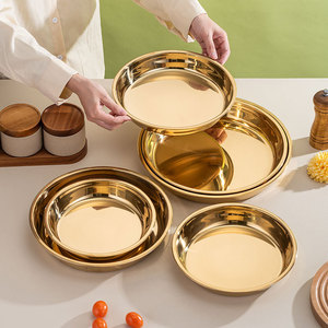 Grand plateau rond et plat épais en acier inoxydable Plateau de service en argent Plateau de service en métal pour le dîner Ensembles d'assiettes profondes pour gâteau - Product Image 2