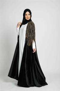 Nouveau design Poncho noir à manches longues, col V évasé, embelli de perles, abaya pour femmes musulmanes - Product Image 4