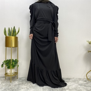 6276# Fashion Elegant Lace up Neckline Slanted Bottom Pleated Evening Party Dress Muslim Popular Design - Product Image 3