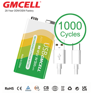 แบตเตอรี่ลิเธียมแบบชาร์จไฟได้ 9V รูปทรงสี่เหลี่ยมผืนผ้า ความจุ 500mAh ชาร์จผ่าน USB Type-C สำหรับอุปกรณ์อิเล็กทรอนิกส์สำหรับผู้บริโภค ขายส่ง - Product Image 1