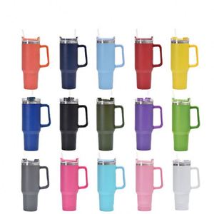 Custom Wholesale <b>40oz</b> Stainless Steel Insulation Sublimation Blanks Colorful Option <b>Tumbler</b> Camp Mug Cup <b>With</b> <b>Handle</b> Straw - Product Image 1