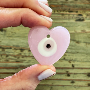 Colgante de cristal con ojo turco y corazón rosa, adorno de pared Nazar Boncuk, amuleto de ojo azul para la fabricación de joyas y decoración del hogar - Product Image 4