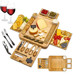 Huiji Bamboo Cheese <b>Board</b> Set With Knife <b>Tools</b> For Party Serving - Product Image 1