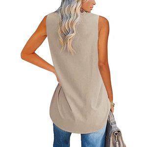 Fisoew – Tunique d'été ample et décontractée pour femme, col en V, sans manches, couleur unie, respirante - Product Image 2