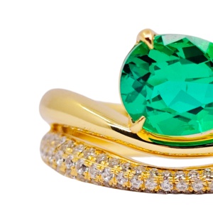 UM Jewelry 925 <b>Silver</b> Pear Cut <b>Emerald</b> Zircon <b>Ring</b> 18K Gold Plated for Men Women Unisex Daily Wear Wedding Anniversary Gift - Product Image 2