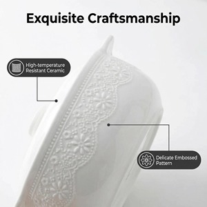3 tailles : 8,5, 9,5 et 11,5 pouces, bols à soupe en porcelaine blanche embossée avec couvercle, résistants à la chaleur, pots de service en céramique pour la maison, la cuisine, cadeau - Product Image 4