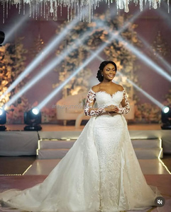 S0445F Mumuleo Design Shinny Beads Apliques Árabe Aso Ebi Vestido de novia para vestidos de novia con falda extraíble - Product Image 2