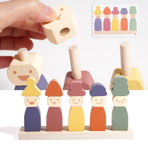 Gioco Educativo Montessori in Legno per la Prima Infanzia, Blocchi Impilabili con Espressioni, Certificato EN71, Puzzle <span class=keywords><strong>Arcobaleno</strong></span> - Product Image 3