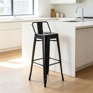 Sgabelli da <span class=keywords><strong>Bar</strong></span> Moderni Industriali Impilabili in Metallo, Altezza Bancone, per Esterni <span class=keywords><strong>e</strong></span> Sala da Pranzo - Product Image 2