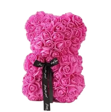 Ourson en roses artificielles 25cm, cadeau pour filles, avec boîte